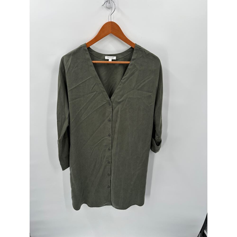 VETTA Tencel Button Down The Boyfriend Shirt Dress in Olive Green // S - Picture 5 of 15